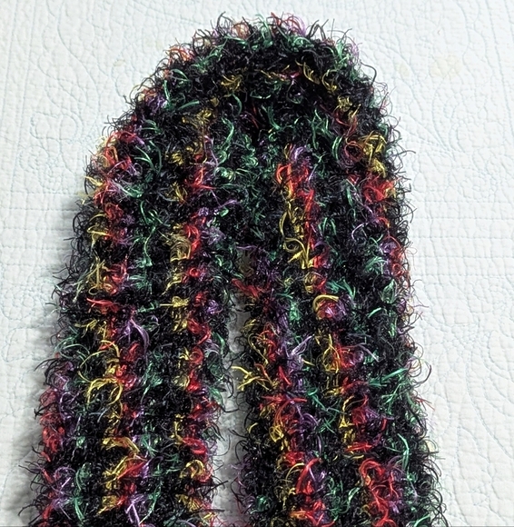 NWOT Black & Multi Colored Fuzzy Oblong Scarf - Picture 2 of 10